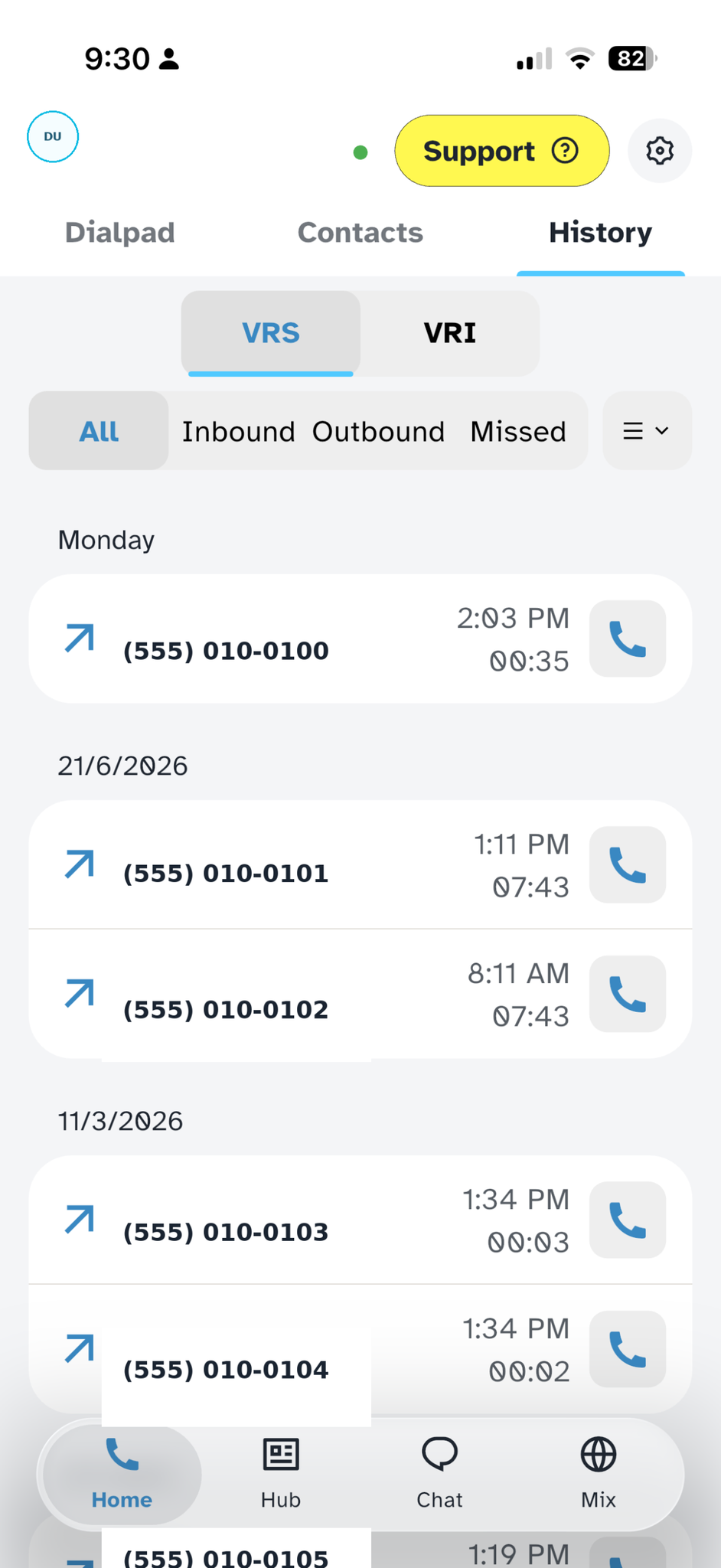 Tive call history