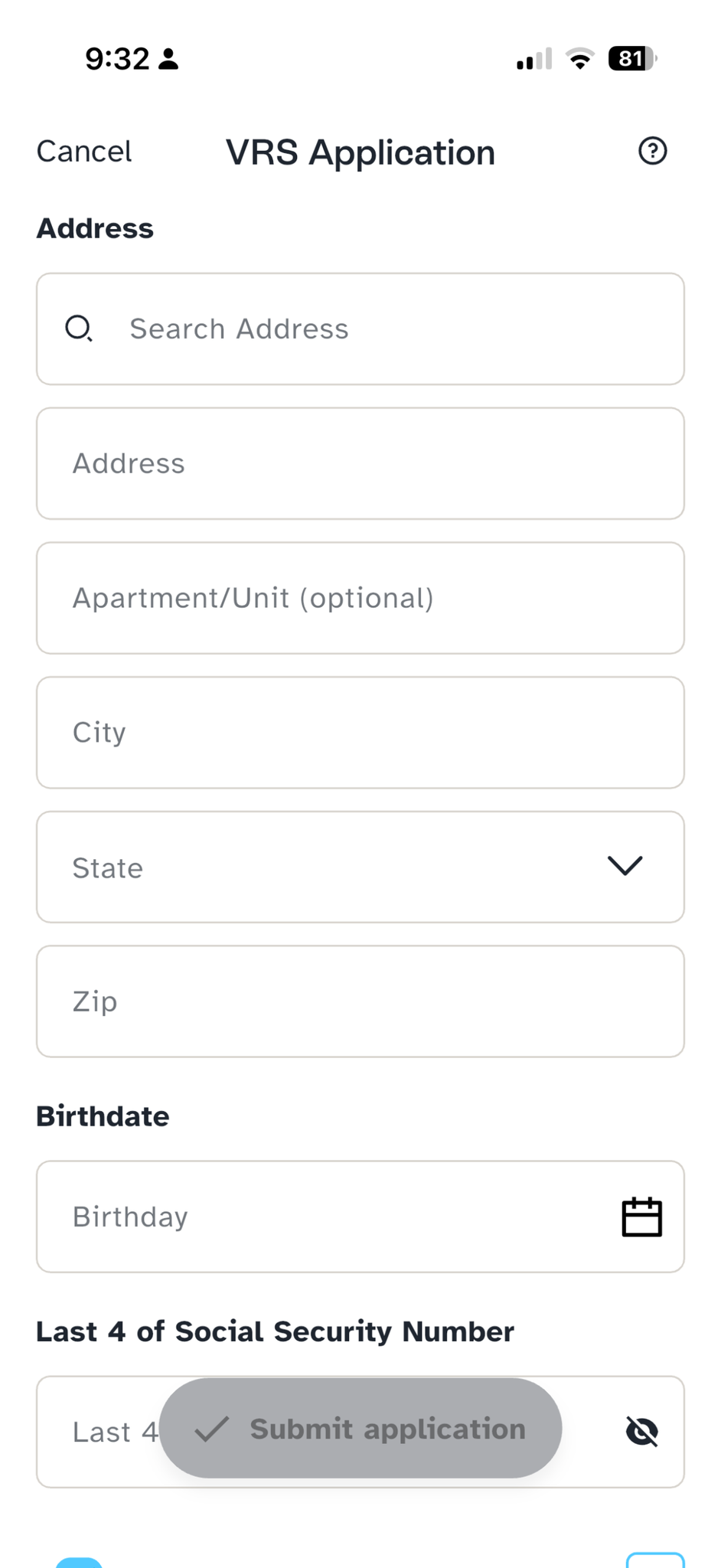Address and last-4 SSN fields