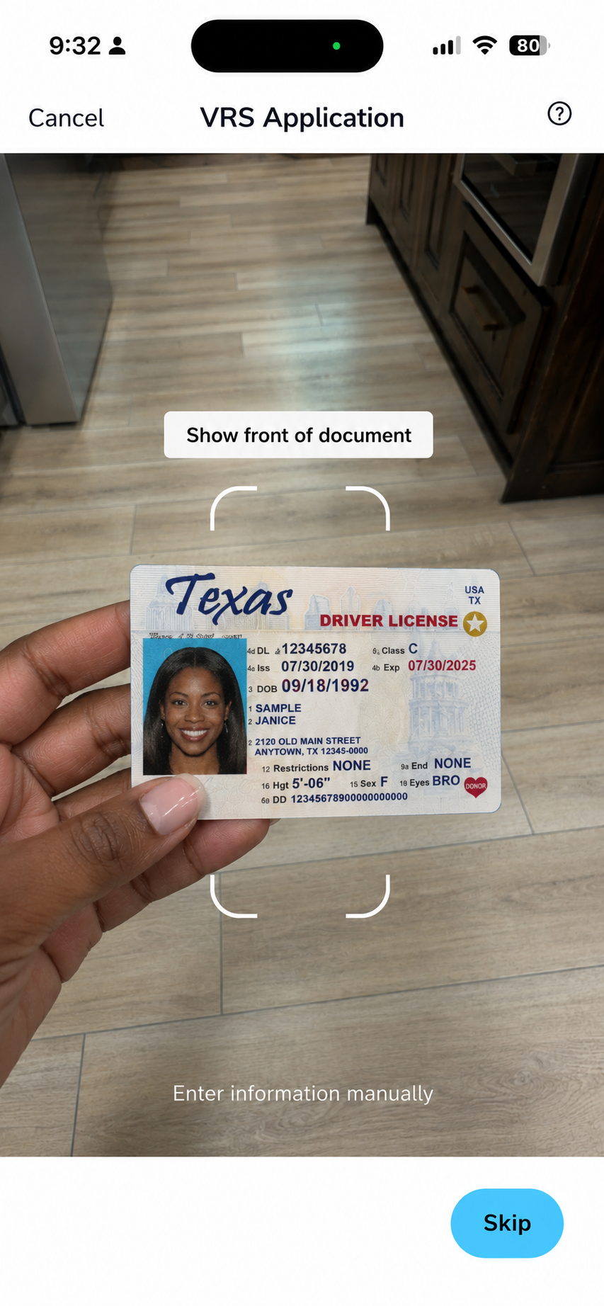 Scanning an ID during Tive VRS registration