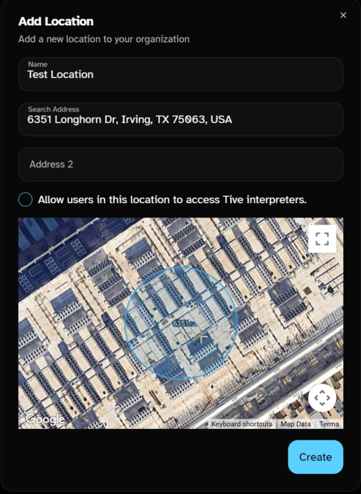 Add a location — enter a name and address.